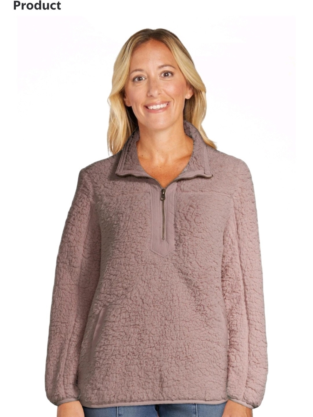 Time and Tru Women’s Teddy Half-Zip Pullover Jacket - Mauve Pink
